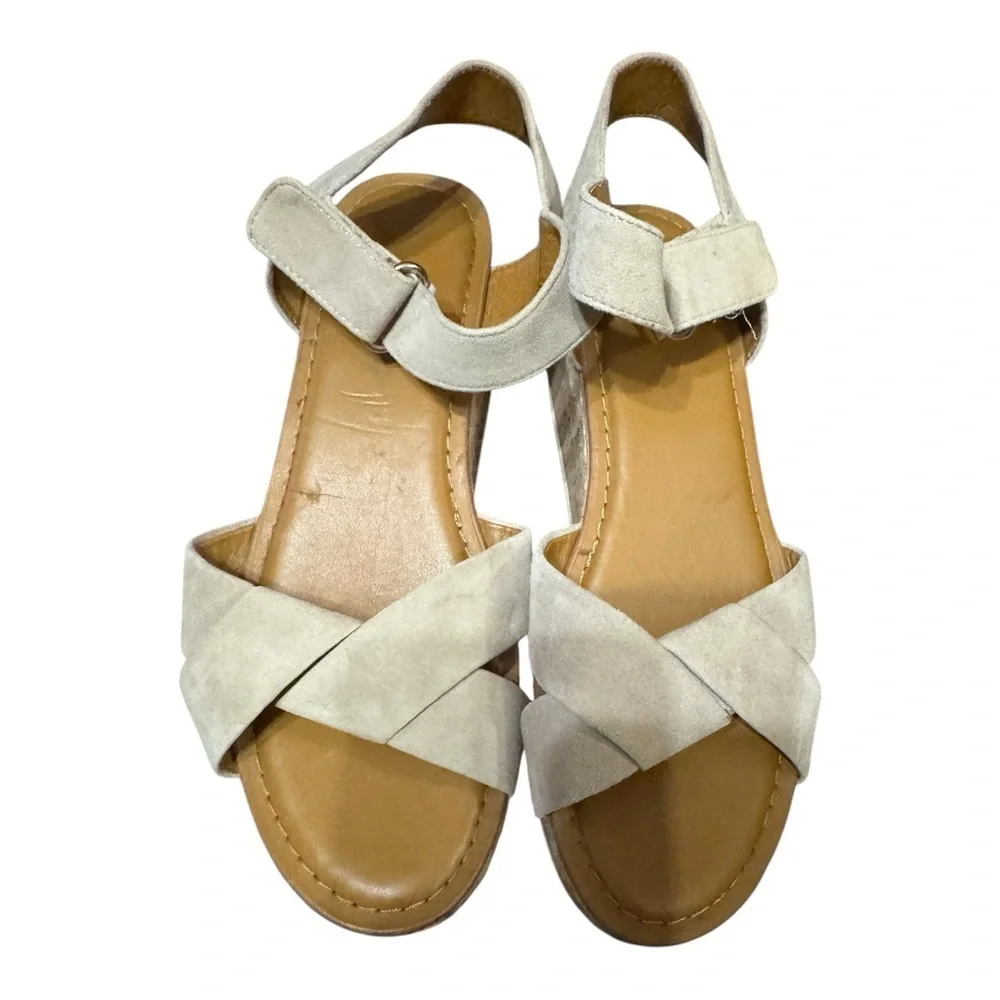 Franco Sarto Nelly Suede Cork Platform Wedge Sandals Beige Size 9M
